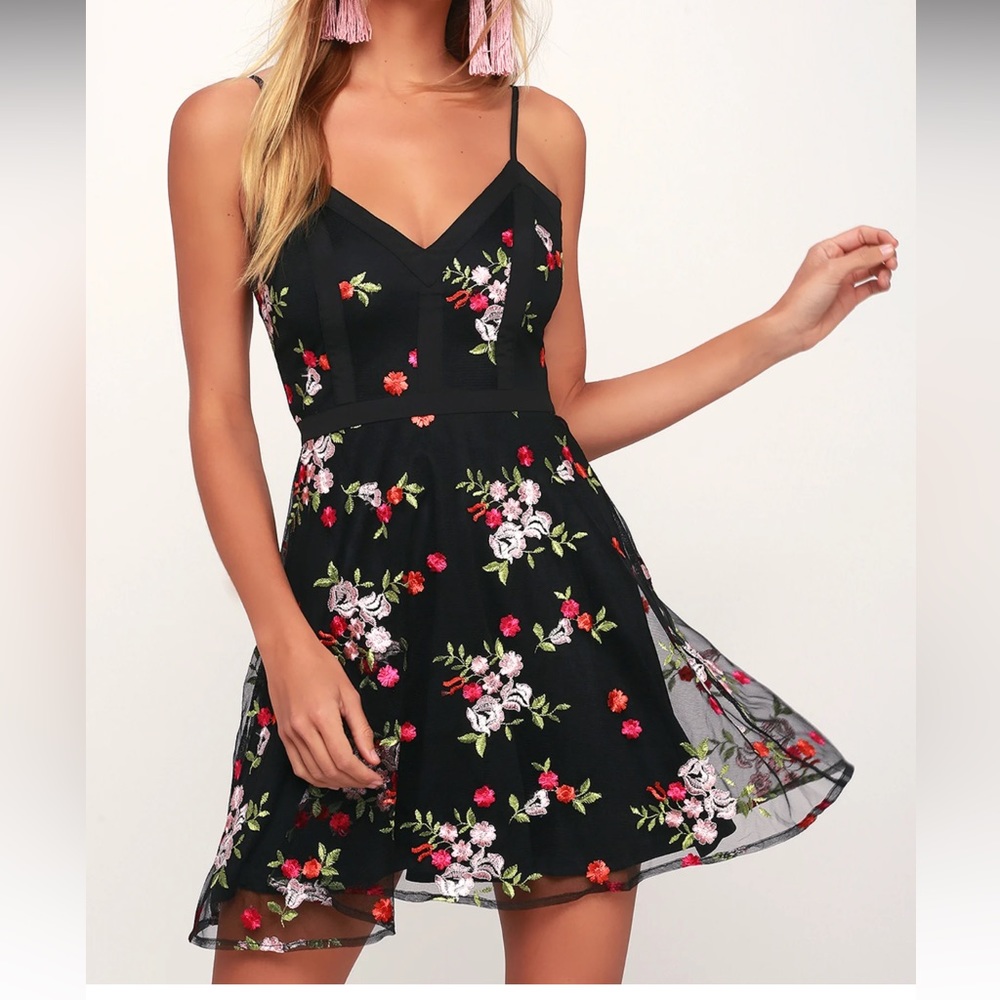 Lulu’s Mesh Floral Embroidered Dress